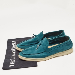 Loro Piana Teal Suede Summer Charms Walk Loafers Size 38