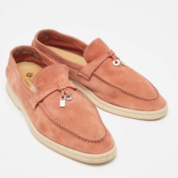 Loro Piana Brown Suede Summer Charms Walk Loafers Size 39.5