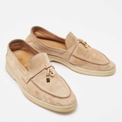 Loro Piana Beige Suede Summer Charms Walk Loafers Size 36