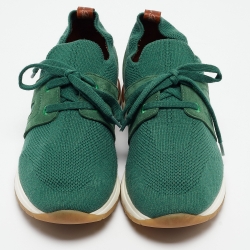 Pre Owned Loro Piana Green Knit Fabric Lace Up Sneakers Size 37.5