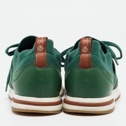 Pre Owned Loro Piana Green Knit Fabric Lace Up Sneakers Size 37.5