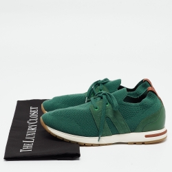 Pre Owned Loro Piana Green Knit Fabric Lace Up Sneakers Size 37.5