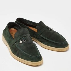 Pre Owned Loro Piana Green Suede Summer Charms Walk Loafers Size 38