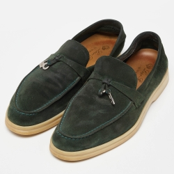 Pre Owned Loro Piana Green Suede Summer Charms Walk Loafers Size 38