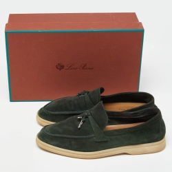 Pre Owned Loro Piana Green Suede Summer Charms Walk Loafers Size 38
