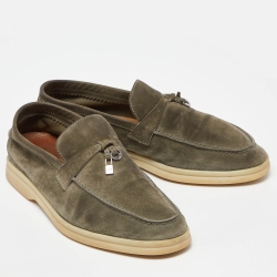Pre Owned Loro Piana Green Suede Summer Charms Walk Loafers Size 38