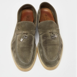Pre Owned Loro Piana Green Suede Summer Charms Walk Loafers Size 38