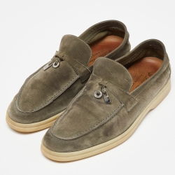 Pre Owned Loro Piana Green Suede Summer Charms Walk Loafers Size 38