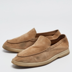 Pre Owned Loro Piana Beige Suede Summer Walk  Loafers Size 38.5