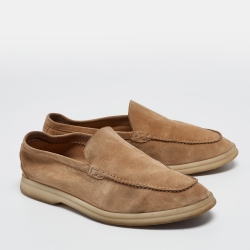 Pre Owned Loro Piana Beige Suede Summer Walk  Loafers Size 38.5
