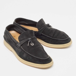 Pre Owned Loro Piana Black Suede Summer Charms Walk Loafers Size 36.5