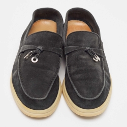 Pre Owned Loro Piana Black Suede Summer Charms Walk Loafers Size 36.5