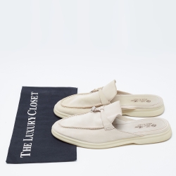 Pre Owned Loro Piana Beige Nubuck Leather Babouche Charms Walk Mules Size 39.5