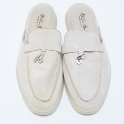 Pre Owned Loro Piana Beige Nubuck Leather Babouche Charms Walk Mules Size 39.5