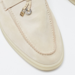 Pre Owned Loro Piana Beige Nubuck Leather Babouche Charms Walk Mules Size 39.5