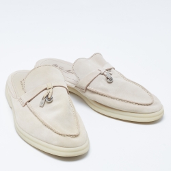 Pre Owned Loro Piana Beige Nubuck Leather Babouche Charms Walk Mules Size 39.5