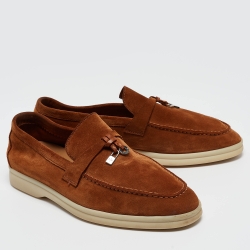 Pre Owned Loro Piana Brown Suede Summer Charms Walk Loafers Size 37