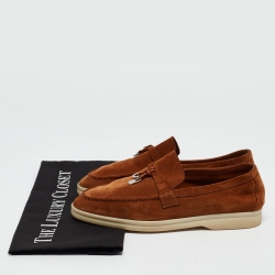 Pre Owned Loro Piana Brown Suede Summer Charms Walk Loafers Size 37