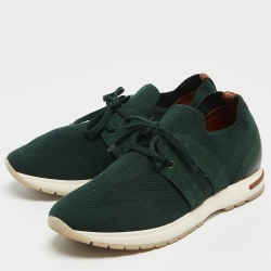 Pre Owned Loro Piana Green Knit Fabric 360 Flexy Walker Sneakers Size 38.5