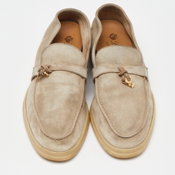 Pre Owned Loro Piana Beige Suede Summer Charms Walk Slip On Loafers Size 38