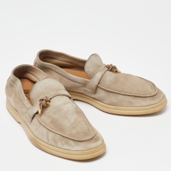 Pre Owned Loro Piana Beige Suede Summer Charms Walk Slip On Loafers Size 38