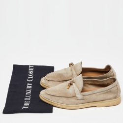 Pre Owned Loro Piana Beige Suede Summer Charms Walk Slip On Loafers Size 38