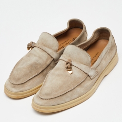 Pre Owned Loro Piana Beige Suede Summer Charms Walk Slip On Loafers Size 38