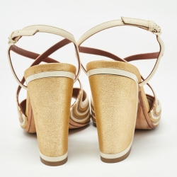 Pre Owned Loro Piana Tricolor Leather Ankle Strap Sandals Size 38.5