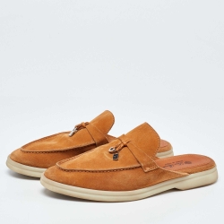 Pre Owned Loro Piana Orange Suede Babouche Charms Walk Flat Mules Size 38