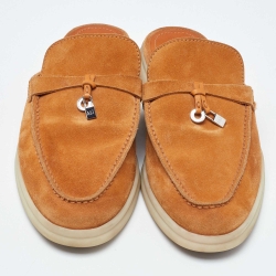 Pre Owned Loro Piana Orange Suede Babouche Charms Walk Flat Mules Size 38