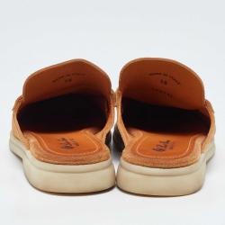 Pre Owned Loro Piana Orange Suede Babouche Charms Walk Flat Mules Size 38