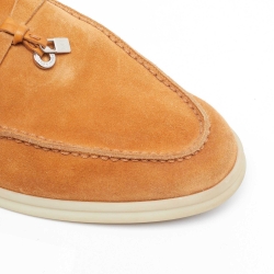 Pre Owned Loro Piana Orange Suede Babouche Charms Walk Flat Mules Size 38