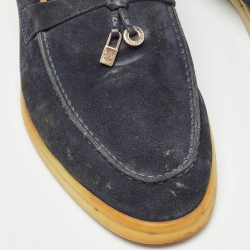Loro Piana Navy Blue Suede Summer Charms Walk Loafers Size 39.5