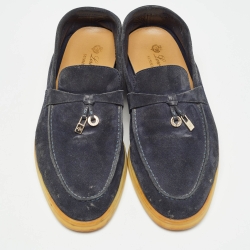 Loro Piana Navy Blue Suede Summer Charms Walk Loafers Size 39.5