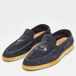 Loro Piana Navy Blue Suede Summer Charms Walk Loafers Size 39.5