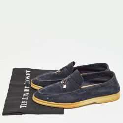 Loro Piana Navy Blue Suede Summer Charms Walk Loafers Size 39.5