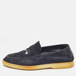 Loro Piana Navy Blue Suede Summer Charms Walk Loafers Size 39.5