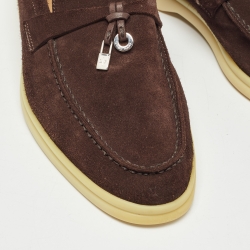 Pre Owned Loro Piana Dark Brown Suede Summer Charms Walk  Loafers Size 37