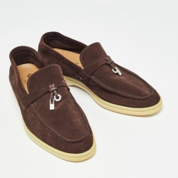 Pre Owned Loro Piana Dark Brown Suede Summer Charms Walk  Loafers Size 37