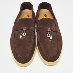 Pre Owned Loro Piana Dark Brown Suede Summer Charms Walk  Loafers Size 37