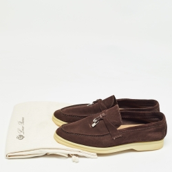 Pre Owned Loro Piana Dark Brown Suede Summer Charms Walk  Loafers Size 37