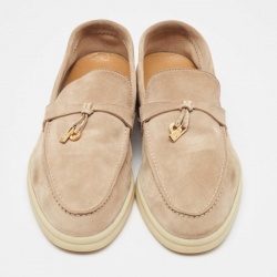 Pre Owned Loro Piana Beige Suede Summer Charms Walk Loafers Size 38