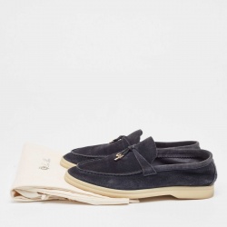 Pre Owned Loro Piana Navy Blue Suede Summer Charms Walk  Loafers Size 37.5