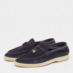 Pre Owned Loro Piana Navy Blue Suede Summer Charms Walk  Loafers Size 37.5