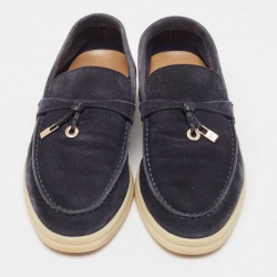 Pre Owned Loro Piana Navy Blue Suede Summer Charms Walk  Loafers Size 37.5