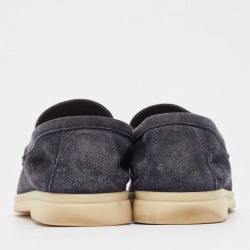 Pre Owned Loro Piana Navy Blue Suede Summer Charms Walk  Loafers Size 37.5
