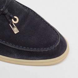 Pre Owned Loro Piana Navy Blue Suede Summer Charms Walk  Loafers Size 37.5