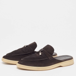 Pre Owned Loro Piana Black Suede Babouche Charms Walk Mules Size 38.5