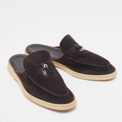 Pre Owned Loro Piana Black Suede Babouche Charms Walk Mules Size 38.5