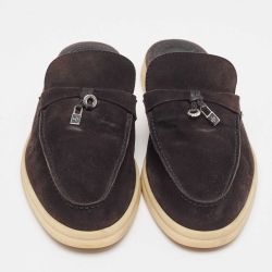 Pre Owned Loro Piana Black Suede Babouche Charms Walk Mules Size 38.5
